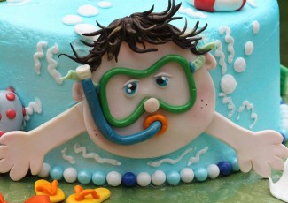A fun way to celebrate a birthday...swimming and eating a swimming cake